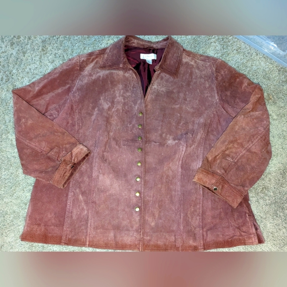 CJ Banks - 2x Snap up Leather Fall Winter Suede Jacket